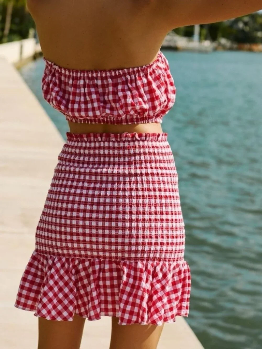 NWT ANTHROPOLOGIE MABLE GINGHAM SMOCKED SKIRT SET Medium - Picture 7 of 8
